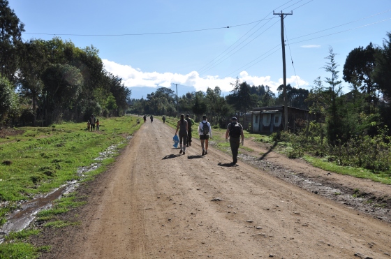 Volunteers walking to work in Kenya